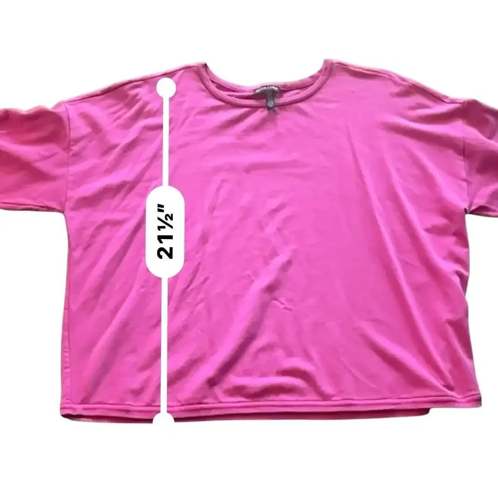 Eileen Fisher Magenta Boxy Pullover Top Large TENCEL Lyocell Crew Neck